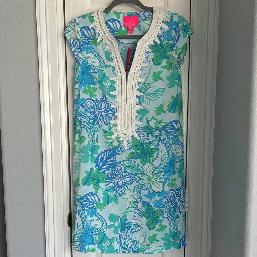 Lilly Pulitzer Aqua and Lime Floral Mini Dress